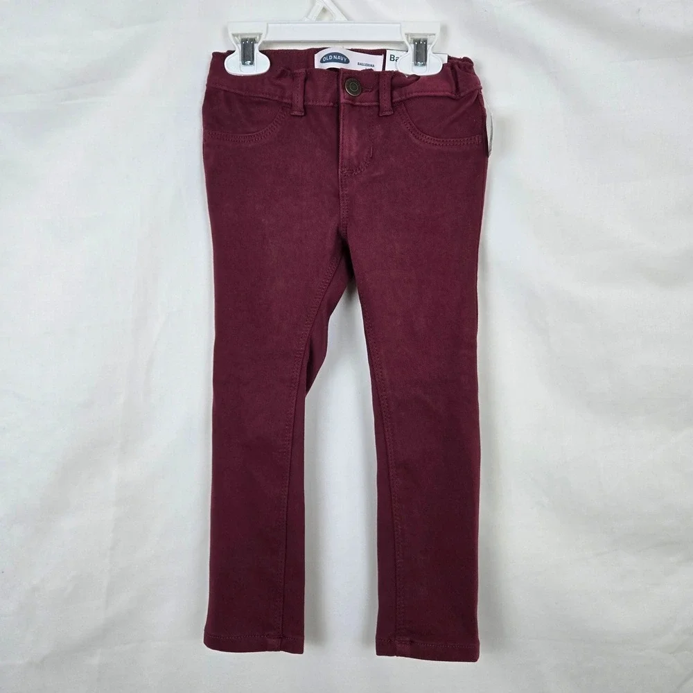 Old Navy Girls Ballerina Burgundy Adjustable Waist Super Stretch Jeggings 4t NEW